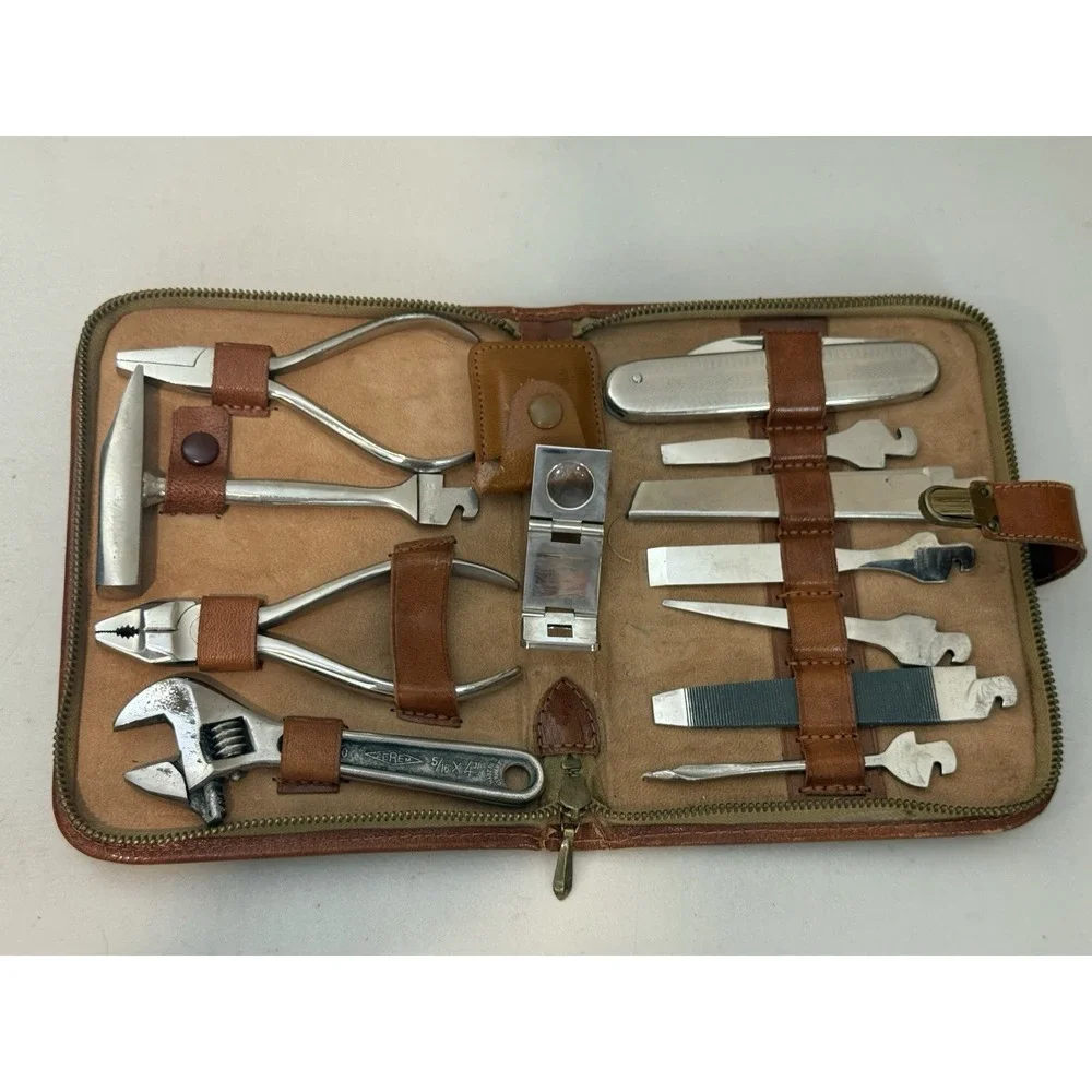 Antique 1950s Germany Premium Co Tool Kit Rare With Leather Case Stamped